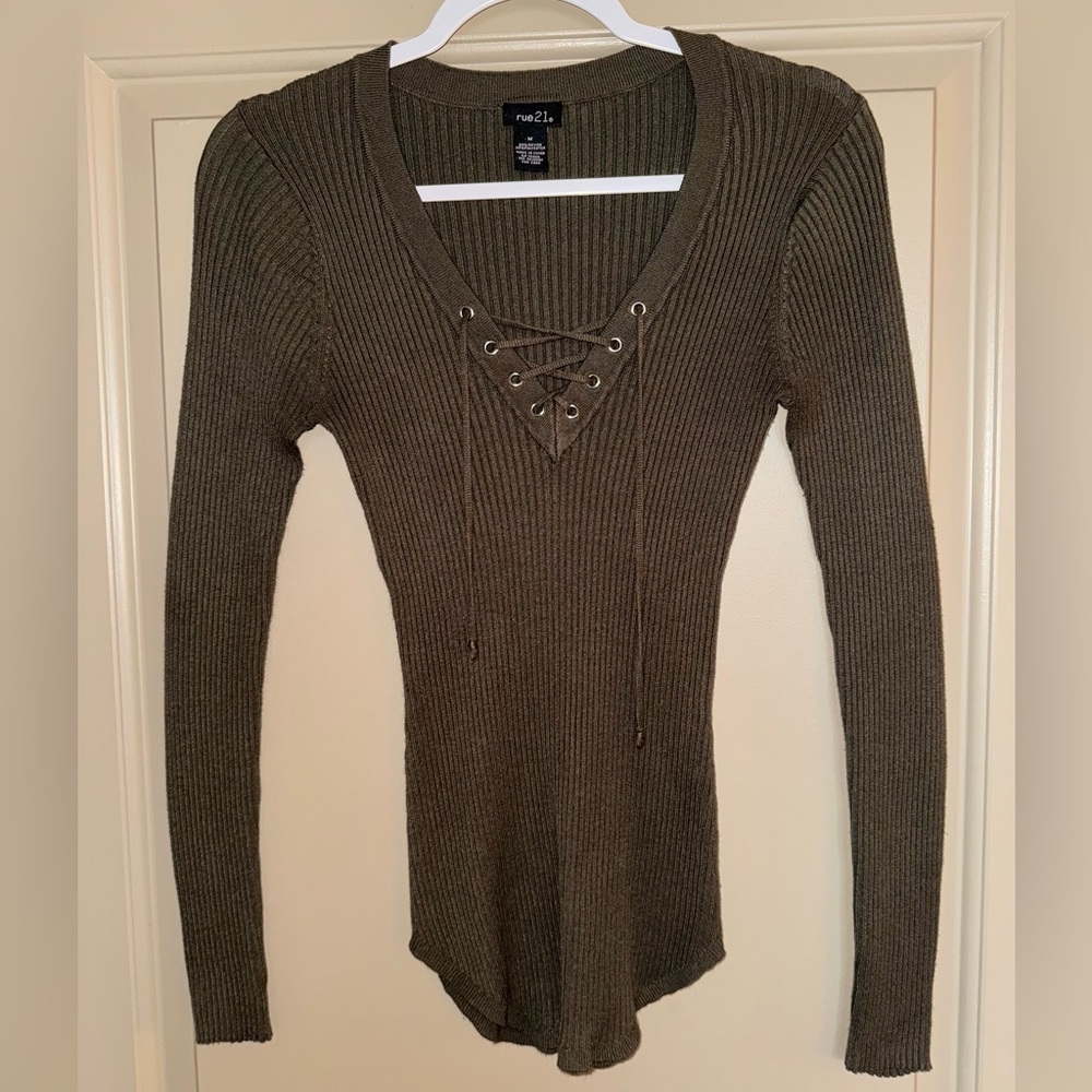Long Sleeve Sweater with Criss Crossed Neckline